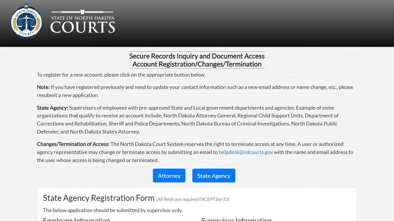 Account Registration/Changes/Termination - North Dakota Supreme Court